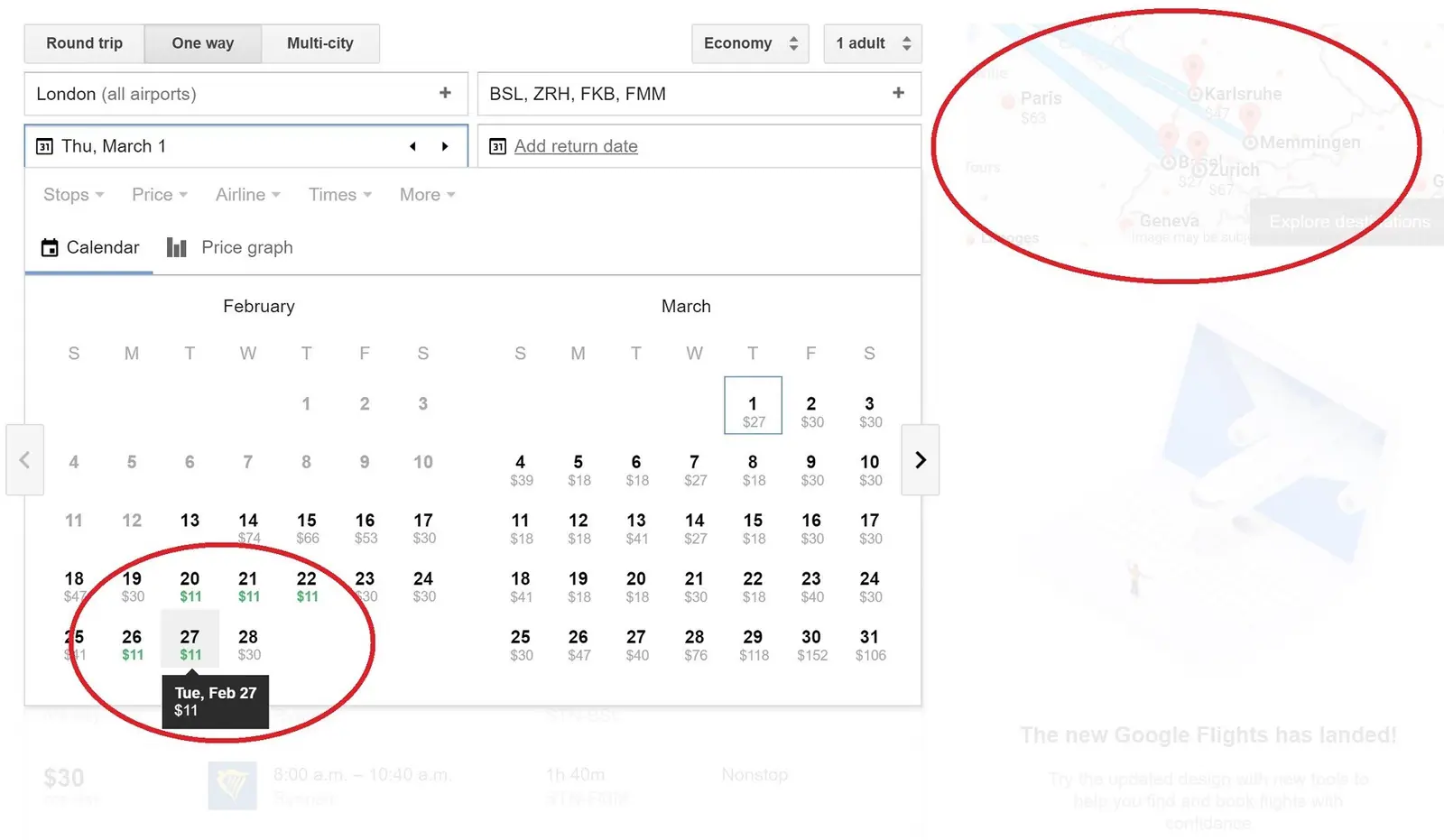 Google Flights est un excellent outil pour trouver les dates à rabais entre 2 villes