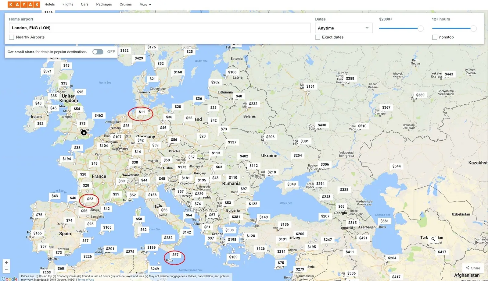 Kayak Explore permet de trouver les destinations à rabais à partir d’une ville spécifique