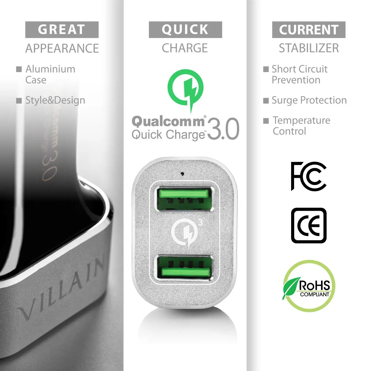 Chargeur auto Quick Charge 3.0
