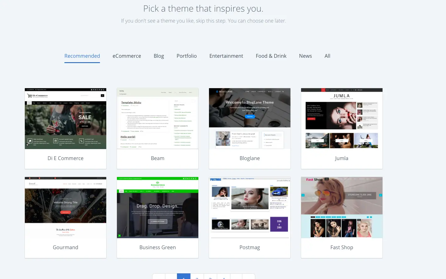 Choix d’un thème gratuit lors de l’installation de WordPress