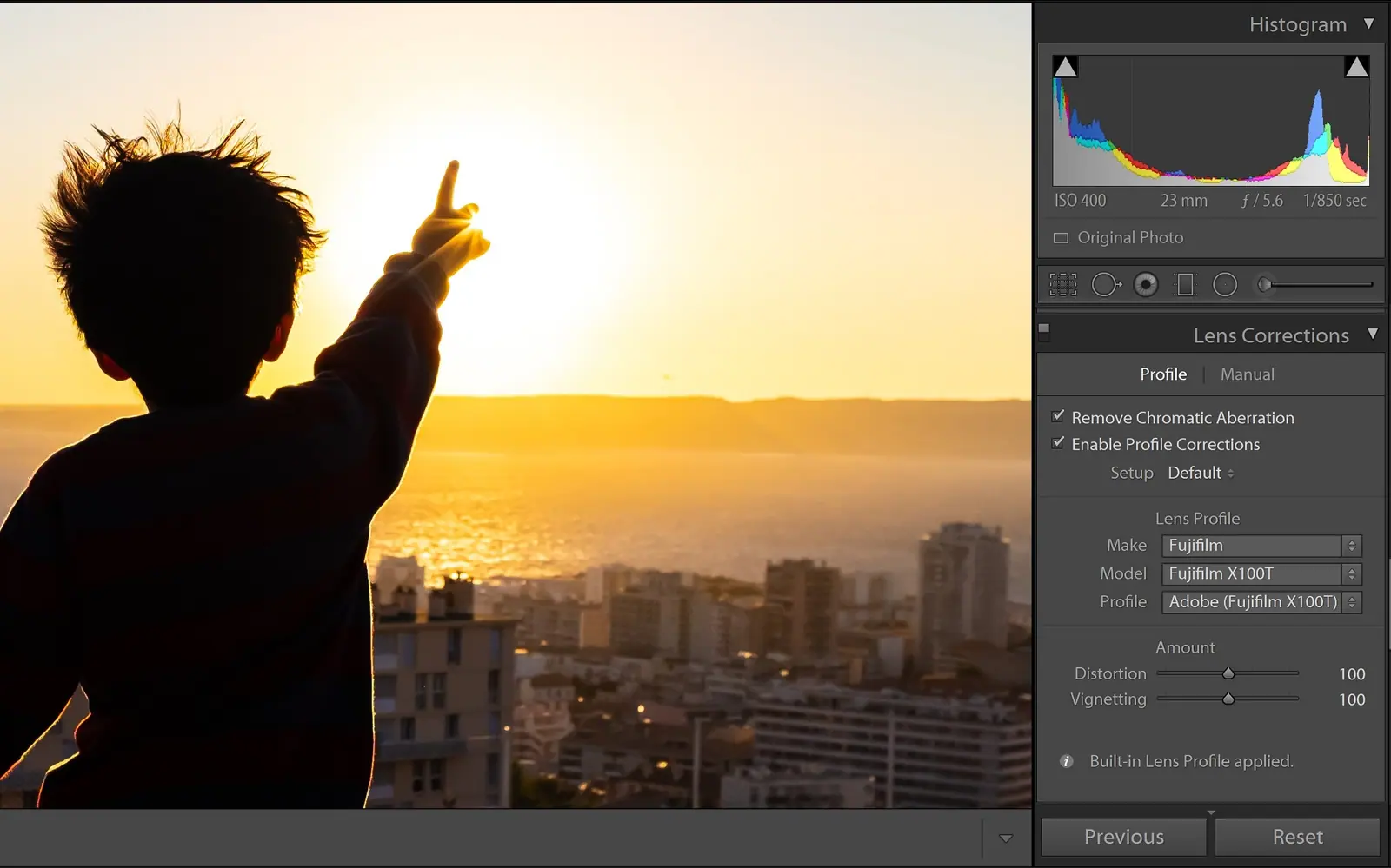 Panneau des corrections de l’objectif dans Lightroom